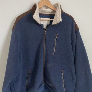 Orvis Men's XXL Blue Full Zip Fleece with Faux Leather Shoulder Patches